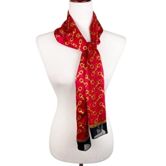 Echo Red and Gold Silk Scarf | Vintage | Western | Equestrian | Quiet Luxury - Picture 1 of 10